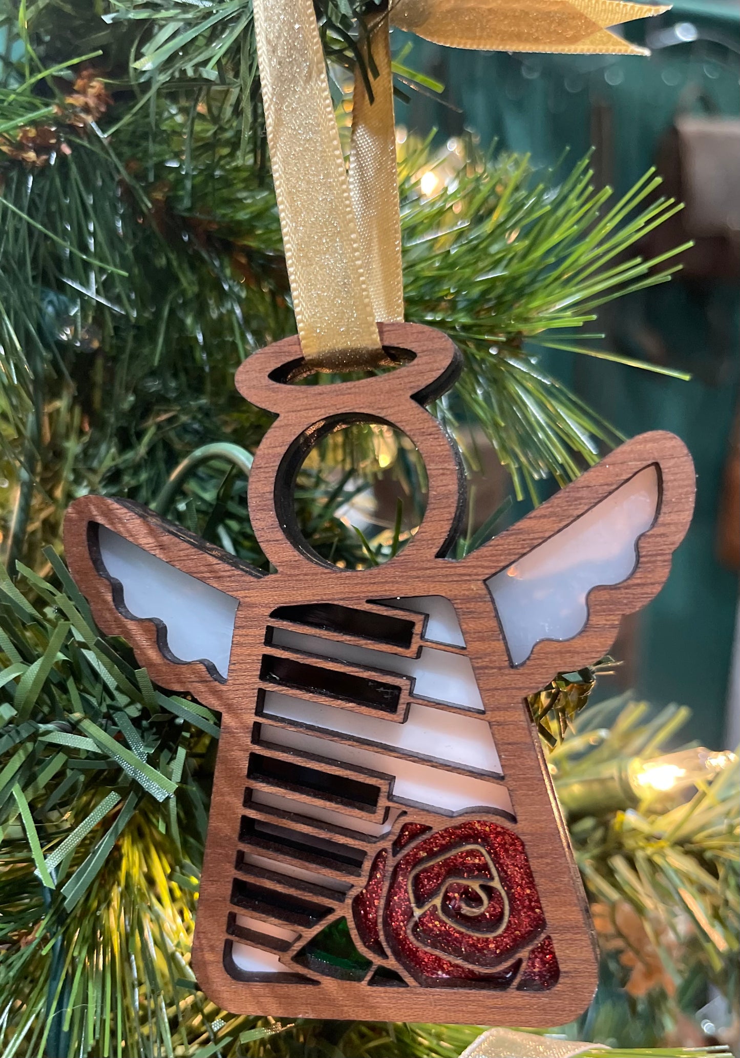 Angel with Piano and Rose Ornament