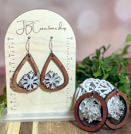 Sapele and Sparkling Snowflake Earrings