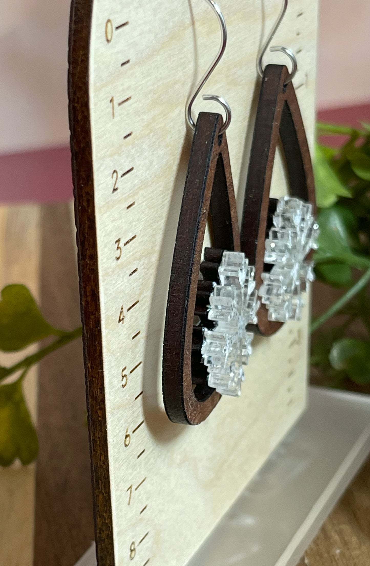 Sapele and Sparkling Snowflake Earrings