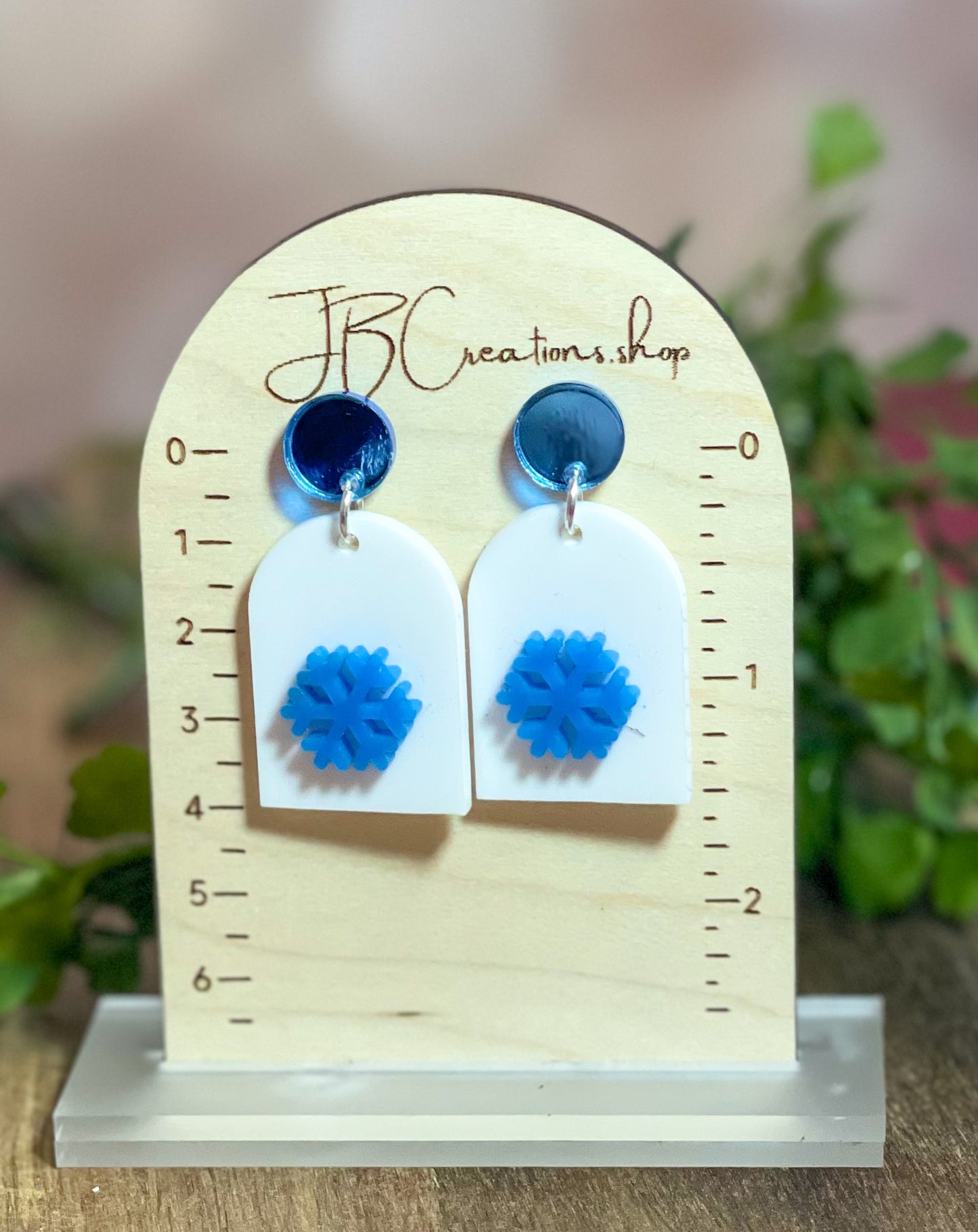 Blue Mirror Snowflake Earrings